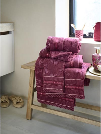 Pip Studio Jasmin Jacquard - Badlaken - Dark Pink - 70x140 cm - 100% Katoen Badstof Velours