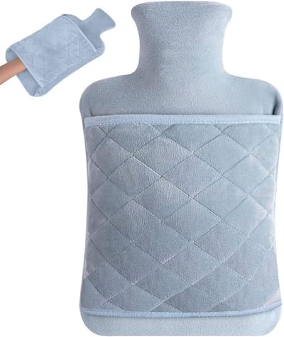 Zachte pluche warmwaterkruik van 2 liter voor nek, rug en taille - Warmte en comfort - Cadeau voor verjaardag en feestdagen - Geschikt voor baby's - Blauw-grijs