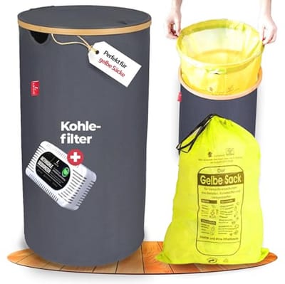 Gele Zakstandaard met Deksel - 80 Liter Vuilniszakstandaard met Geurfilter voor Keuken