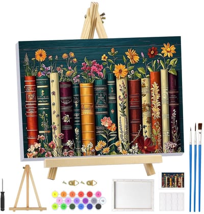JHUBERS- Schilderen op Nummer - Schilderkit voor Volwassenen - Bloemenlandschap - Inclusief Lijst en Ezel - DIY Kunstambachten - 8 x 12 Inch Canvas - Verfset