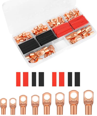 Store_9 - Koperdraad Kabelschoenen Set - 120 Delig - Heavy Duty - Messingkleurig - Krimpkousen - Geschikt voor Elektrische Draden - 20,4 x 10,5 x 1...