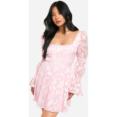 boohoo Dames Petite burnout skaterjurk met volumineuze mouwen | Blush | Maat: 40