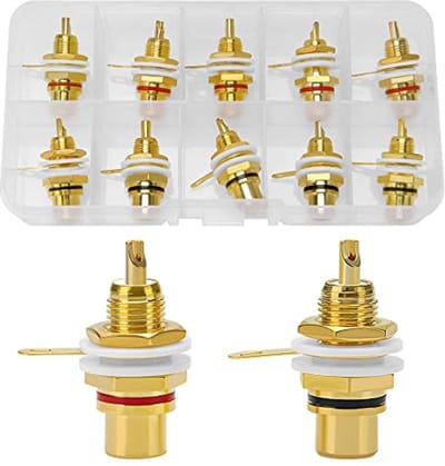 10 Stuks RCA-Paneel Vrouwelijke Montage, Audio Terminal Jack Paneelmontage, Cinch-Aansluiting voor Chassis-Aansluiting (5 Zwart + 5 Rood)