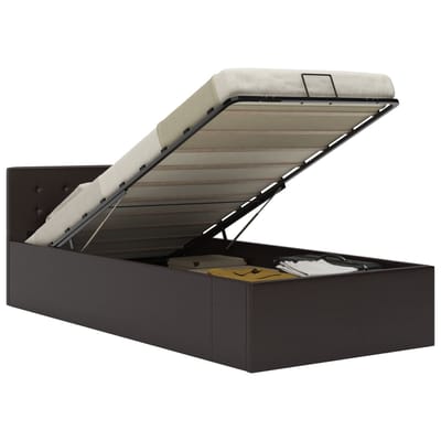 vidaXL - Bedframe - met - opbergruimte - hydraulisch - kunstleer - grijs - 90x200 - cm