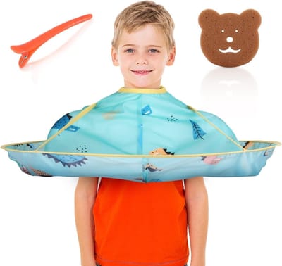 Kappercape voor Kinderen met Blauw Dinosauruspatroon, Waterdicht en Praktisch voor Kappers, Ideaal voor Thuisgebruik en Salon Accessoires