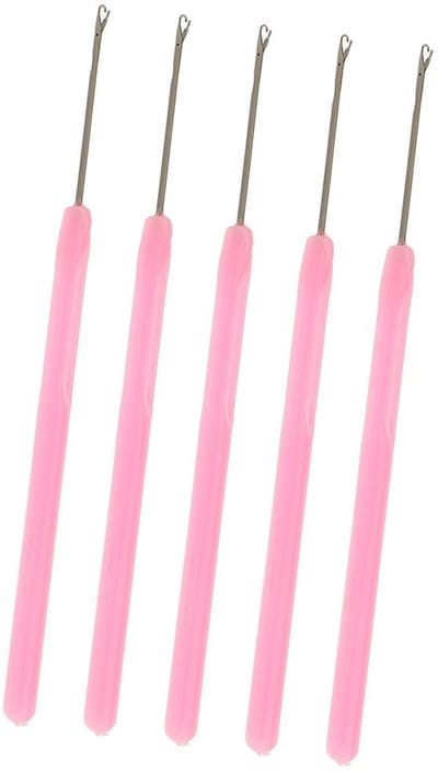 Dailygoods- Lusnaaldinrijger Roestvrijstalen - Haakgereedschap - Microlink Kralen - I-Tip Haarverlengingen - Kunststof Grip - 5 Stuks - Haarextensie Gereedschap