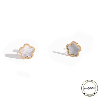 RVS Klaver Oorbel | Wit | Goldplated | Geluk | Klavertje vier | Dames Cadeau | Soraro | Oorhanger