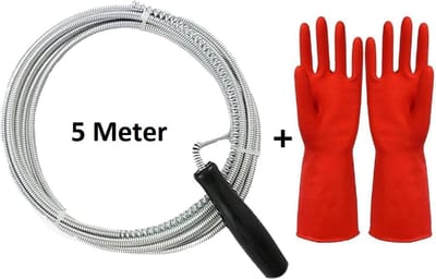 Ontstoppingsveer 5 Meter inclusief een 1 Paar Handschoen van Maxenza - Rioolveer - Rioolreiniging - Rioolontstopping - Afvoerontstopper - Gootsteenontstopper