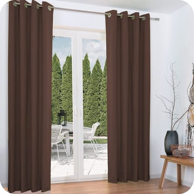 2 stuks - thermisch gordijn met ogen, bruin, Amelie, 140 x 245 cm, isolatiegordijn met oogjes