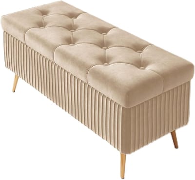 Opbergbank - Bankje voetenbank - Extra zitruimte - Gecapitonneerd ontwerp - 100cm breed - Beige