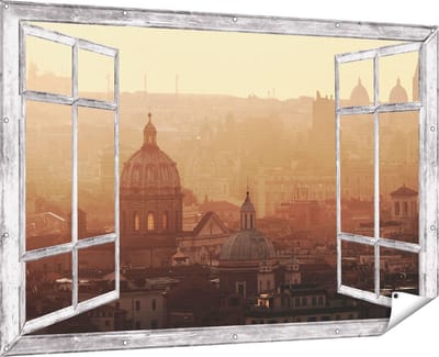 Gards Tuinposter Doorkijk Rome Stad bij Zonsopgang - 180x120 cm - Tuindoek - Tuindecoratie - Wanddecoratie buiten - Tuinschilderij