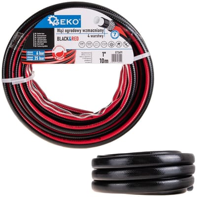 GEKO Versterkte tuinslang - 4 lagen - UV-bescherming - 1" diameter - 10m - zwart/rood