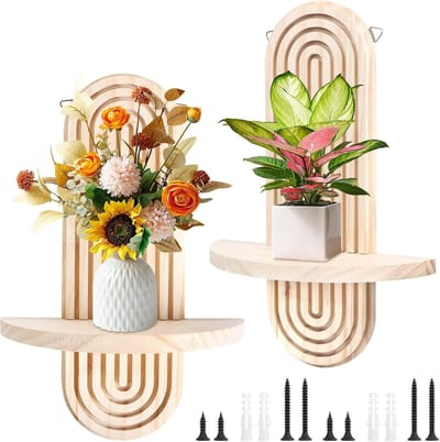 Boho Wandplank van Hout, Set van 2, Drijvende Regenboog Plank voor Decoratie in Kinderkamer, Woonkamer en Kantoor, Ideaal voor Planten en Accessoires
