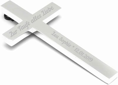 Verzilverd Wandkruis Metaal met Gravure voor Doop of Cadeau - Decoratief en Religieus Symbool