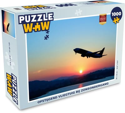 Puzzel Opstijgend vliegtuig bij zonsondergang - Legpuzzel - Puzzel 1000 stukjes volwassenen
