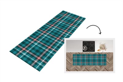 Keukenloper - Loper keuken - Plaid - Schotse ruit - Patronen - Blauw - Roze - 150x50 cm - Keukenloper vinyl