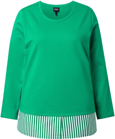 Ulla Popken - Dames - Trui blousezoom ronde hals lange mouw - Smaragdgroen - Maat 42+