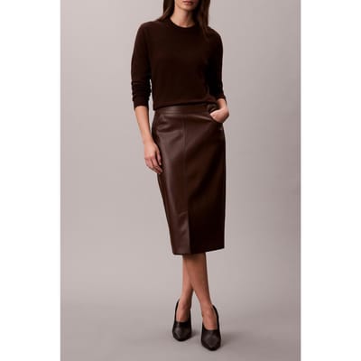 Calvin Klein Faux Leather Midi Skirt Rich Brown Taglia: 10 | Gonne di pelle Outlet | Donna | Marrone