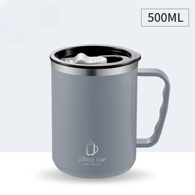 500ml/17oz 304 roestvrijstalen waterfles met dubbele lagen koffiemok melkbeker met plastic deksel en handvat