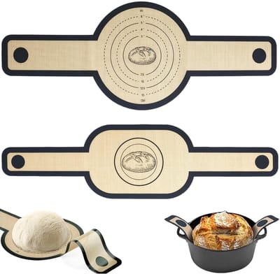 Bakmat voor Dutch Oven, set van 2 - Antikleefbroodmat met hittebestendige handgrepen, herbruikbare bakmat voor zuurdesembrood, pizza en koekjes (rond en ovaal)