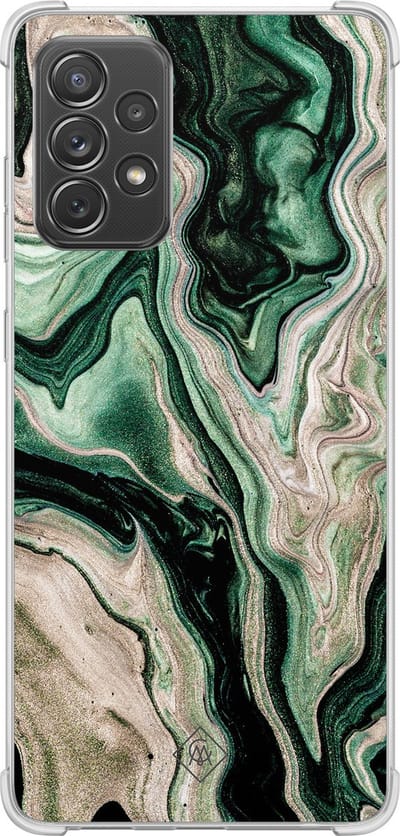 Casimoda® hoesje - Geschikt voor Samsung Galaxy A52 5G - Groen marmer / Marble - Shockproof case - Extra sterk - TPU/polycarbonaat - Groen, Transparant