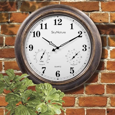 Buitenklok Thermometer - Wandklok Terras - Buiten Decoratie - Stil Niet Tikkend - 45.7 cm - Brons