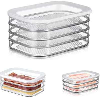 Opbergdoos - koelbox - vershoudbak - gerechtenbak - met deksel - laagsgewijs - opbergaccessoires - huishoudelijke artikelen - geschikt voor het bewaren van biefstuk, bacon, brood (transparant, 22,5*16 cm)