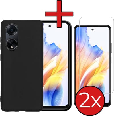 Hoesje - Met 2x Screenprotector - Geschikt voor OPPO A98 - Sterk & Shockproof - Telefoon Hoes - Back Cover - Siliconen Case - Telefoonhoes - Zwart