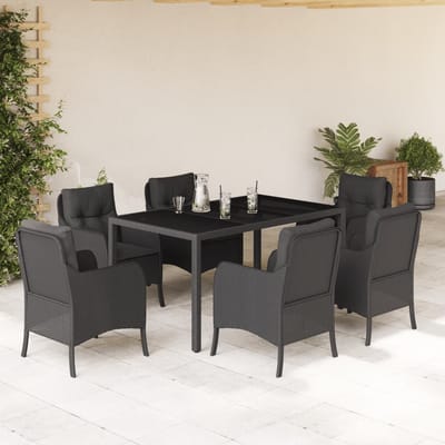 vidaXL - 7-delige - Tuinset - met - kussens - poly - rattan - zwart