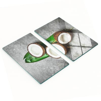 Glazen serveerplanken met afbeelding - Een halve kokosnoot 2x30x52 cm
