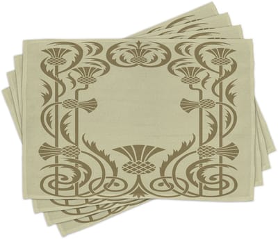 ABAKUHAUS Jugendstil placematten – botanische omlijsting met ananas, exotisch geïnspireerde natuurlijke look, tafeldecoratie van kleurvaste stoffen voor eetkamer en keuken, saliegroen-sepia