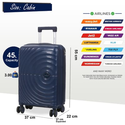 Harde koffer 55 x 37 x 22 cm PP koffer Bagage Geschikt voor Easyjet, Ryanair