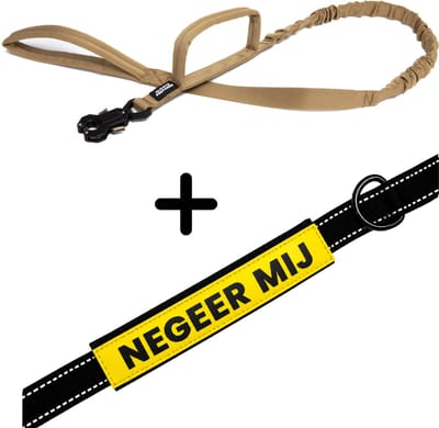 Always Prepared® Pro Hondenriem met Sleeve Negeer Mij | Elastische Hondenriem | 120 tot 150 cm | Frog Clip | Dubbel Handvat | PVC Waarschuwingssleeve