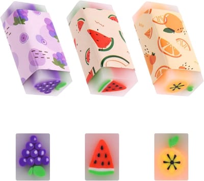 Schattige Fruitgum Erasers, 3 Stuks Plastic Gummetjes, Duurzame Gummen voor Kinderen, School, Kantoor en Creatieve Activiteiten