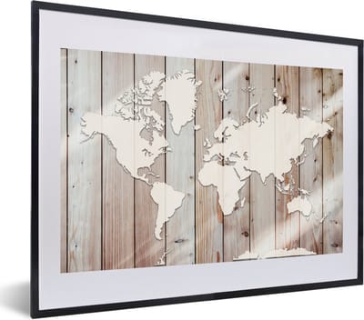 Poster in lijst - Fotolijst 60x40 cm - Posters - Wereldkaart - Hout - Simpel - Posterlijst zwart - Decoratie - Wanddecoratie woonkamer - Muurdecoratie slaapkamer