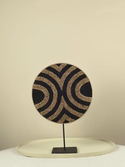 Blitzdeco - Kralen Ornament op Standaard - Max - Handgemaakt - Beige Zwart - Modern - 30CM