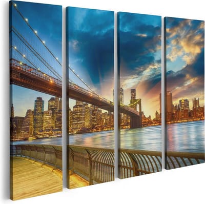 Artaza Canvas Schilderij Vierluik New York Brooklyn Brug  - 80x60 - Foto Op Canvas - Canvas Print
