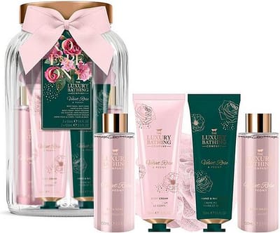 The Luxury Bathing Company: Velvet Rose & Peony Pure Indulgence Glass Jar Gift Set