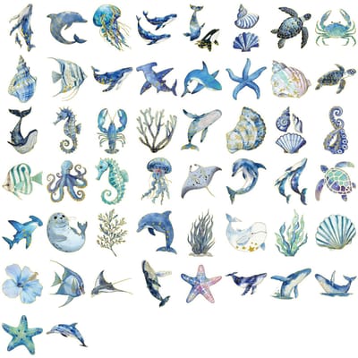 50 100 Stuks Transparante Decoratieve Pet Sticker Set Voor Zeeorganismen Diy Laptop Waterbeker Tas Stempel Decoratieve Stickers gray