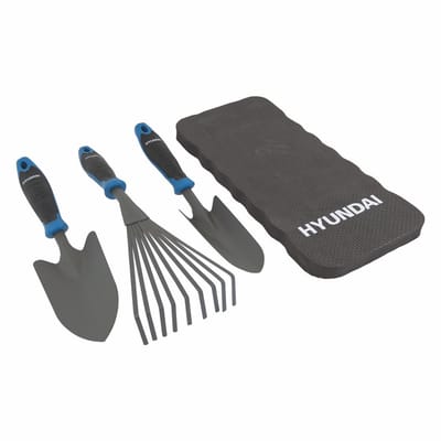 Tuingereedschapset - 4-delig - Hark, Plantenschep, Tuinschep & Kniekussen - Ergonomisch | Hyundai