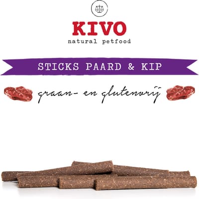 Kivo Petfood Hondensnack Sticks Paard & Kip 2 zakken x 6 stuks - Graanvrij en Glutenvrij