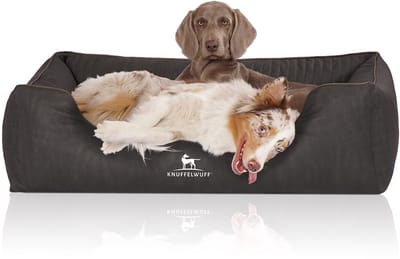 Knuffelwuff orthopedisch hondenbed Tampa van met laser gestikt kunstleer XXL 120 x 85cm zwart