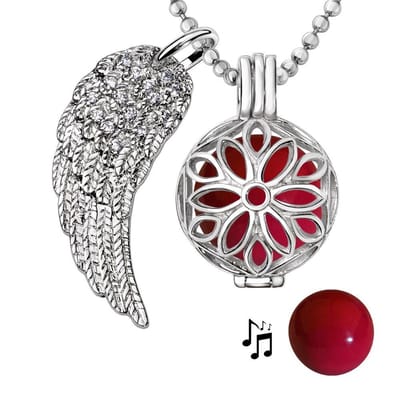 Engelenroeper 18mm Bolhouder met Ketting 90cm en Bolletje - Dames - Zilverkleurig Bloem - EBS18119