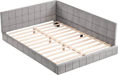 Gestoffeerd bed/slaapbank 140*200 Multifunctioneel bed met lattenbodem, gemaakt van huidvriendelijke fluwelen stof, grijs.