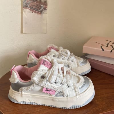 Ronde Neus Lelijk Schattig Zilver Poeder Dikke Zool Kleine Witte Schoenen Dames Herfst Nieuw Lederen Bovenwerk Casual Niche Ruwe Rand Sport Board Schoenen Dames 39