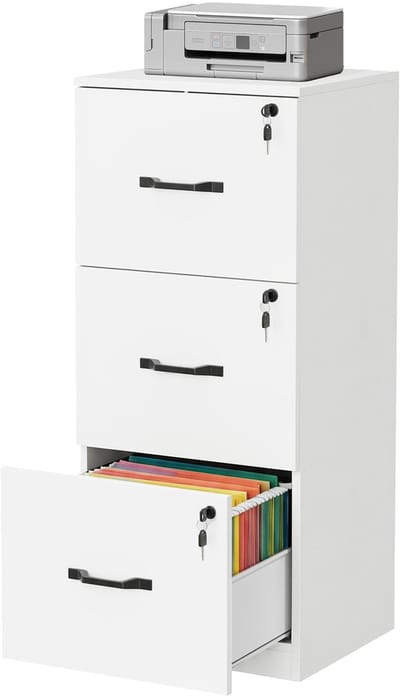 VASAGLE - Archiefkast - Dossierkast met 3 Lades - Afsluitbaar - Printerstandaard - Kantoor Organizer