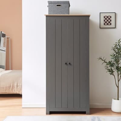 Kledingkast Trorjam 2-deurs 175x80x52 cm grijs en eikenkleurig [en.casa]
