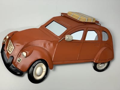 Groot metalen wandbord retro car oranje in 3D