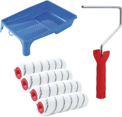 Sorex Verfrollers schilderen set - met beugel en verfbak - 4x anti spat rollers - breedte 18 cm
