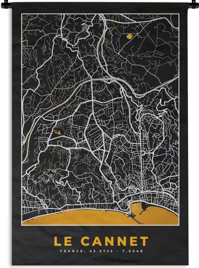 Wandkleed - Wanddoek - Kaart - Frankrijk - Stadskaart - Plattegrond - Le Cannet - 120x180 cm - Wandtapijt